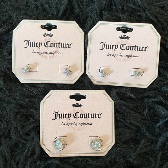 3/$25 Juicy Couture Silver Tone Heart Stud Earrings NWT - Picture 1 of 8